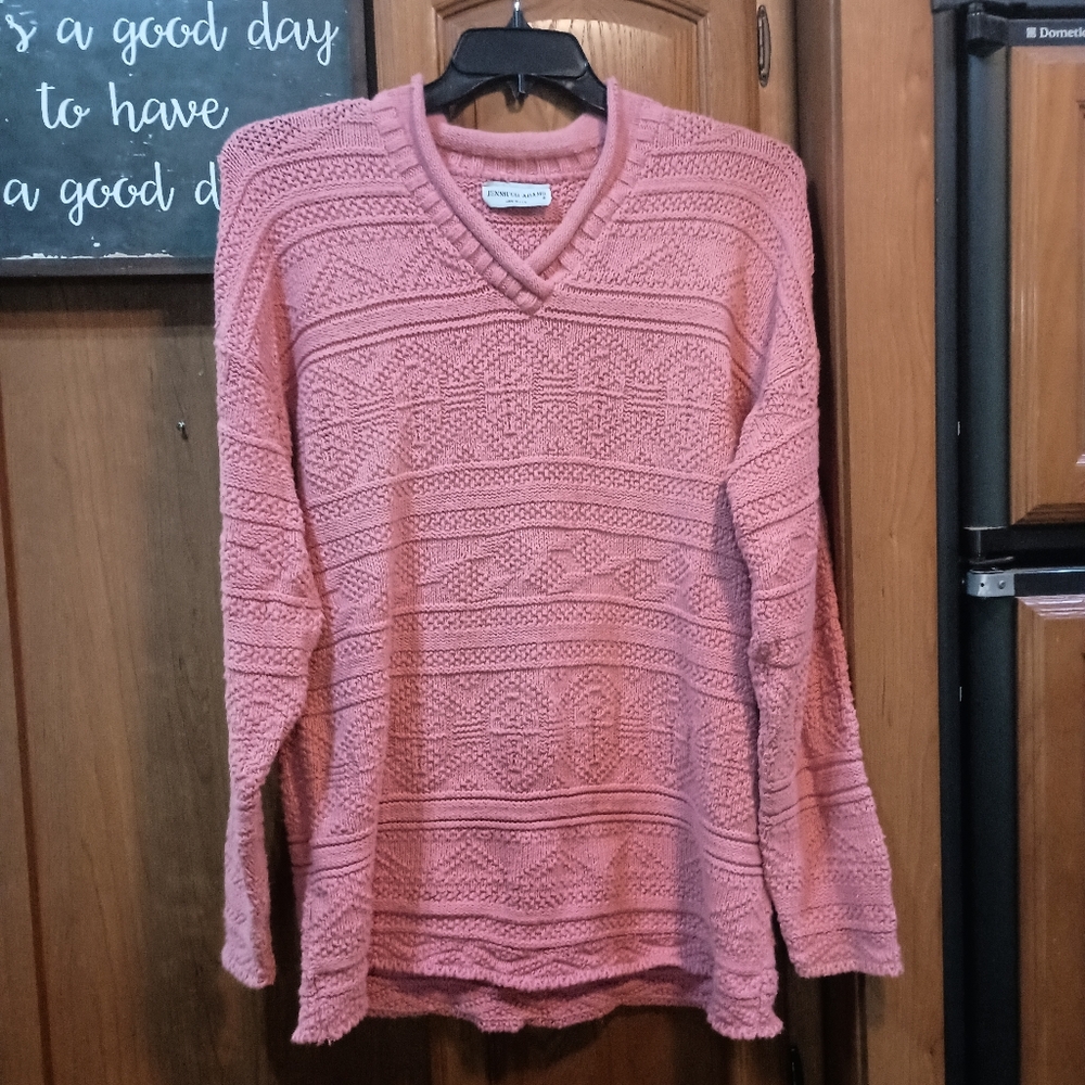 Jennifer Adams Textured Coral V-Neck Sweater X Large